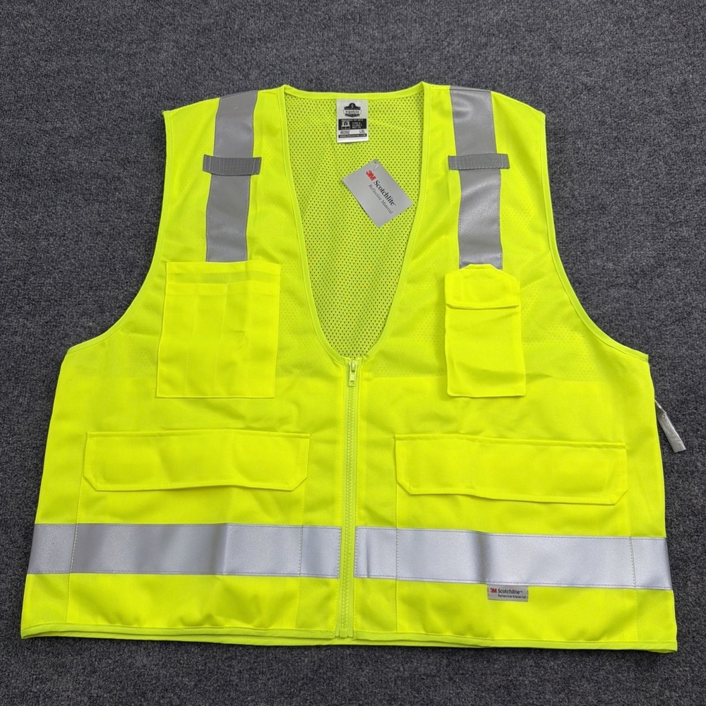 NEW Scotchlite 3M Mens L/XL Reflective Vest Jacket Type‎ R Class 2 Green Yellow